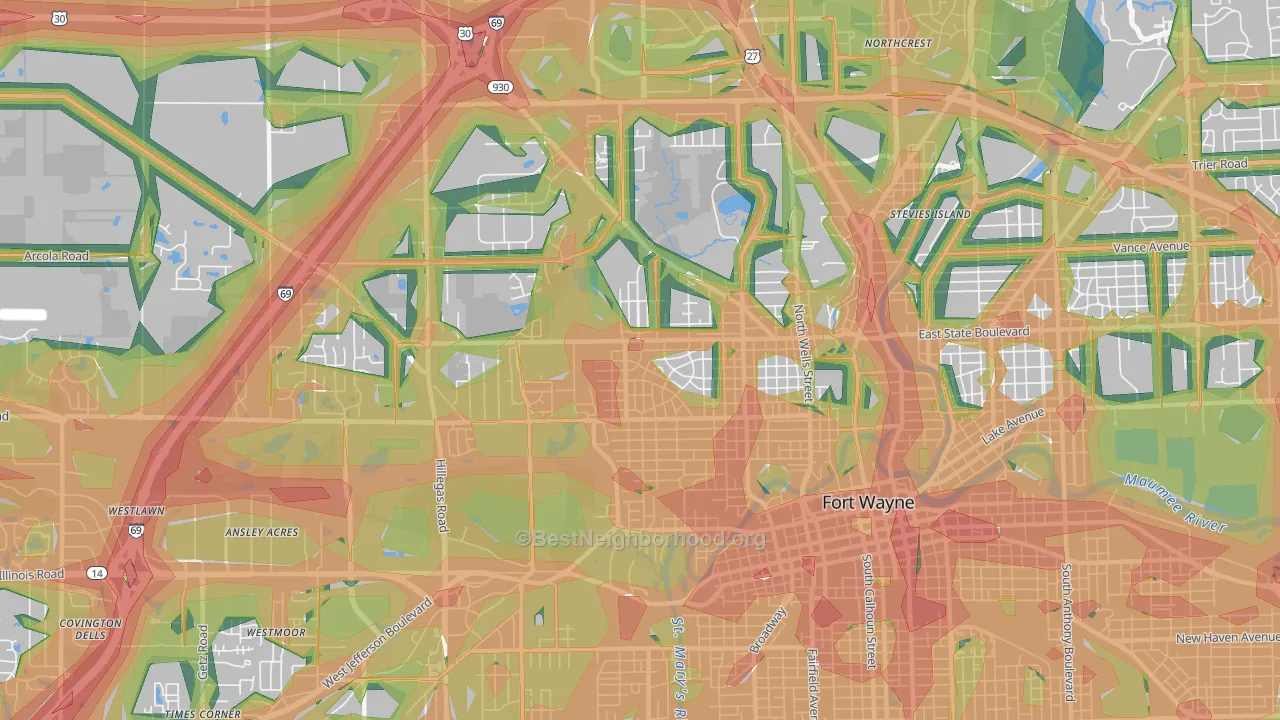 46808, IN Map of Noise Levels in 46808