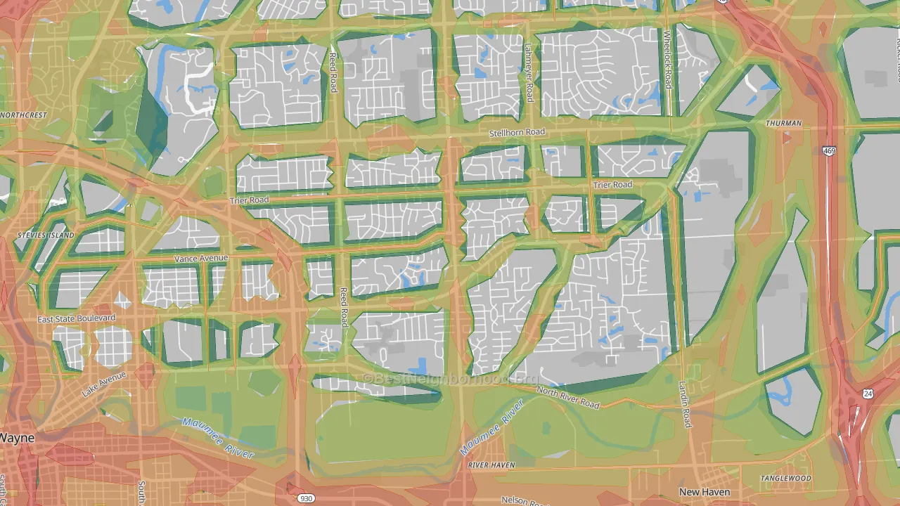 46815, IN Map of Noise Levels in 46815