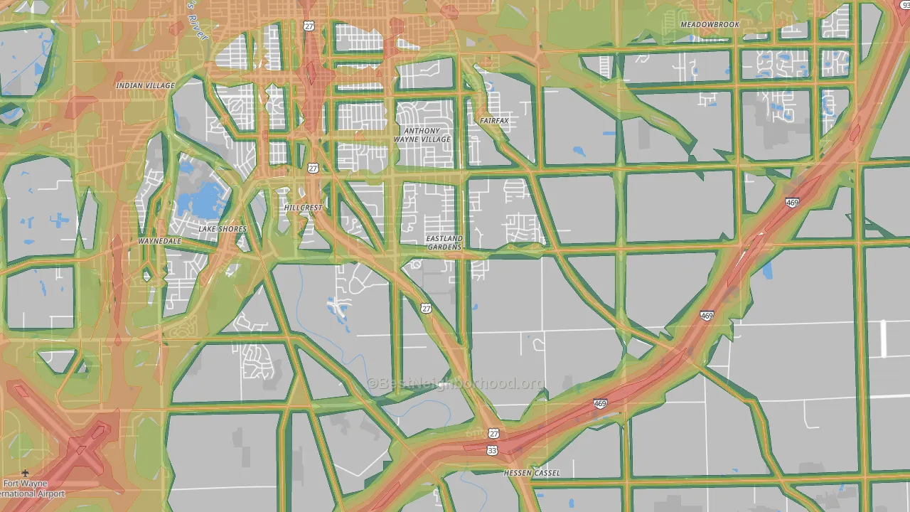 46816, IN Map of Noise Levels in 46816