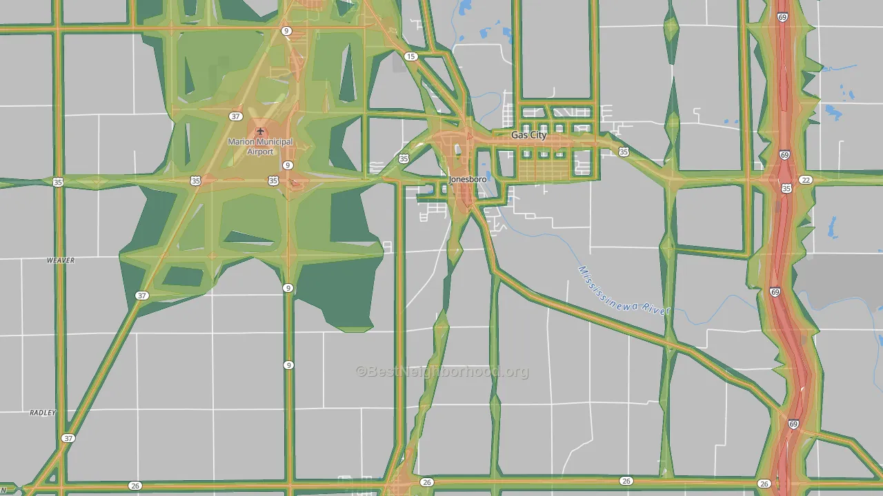 46938, IN Map of Noise Levels in 46938