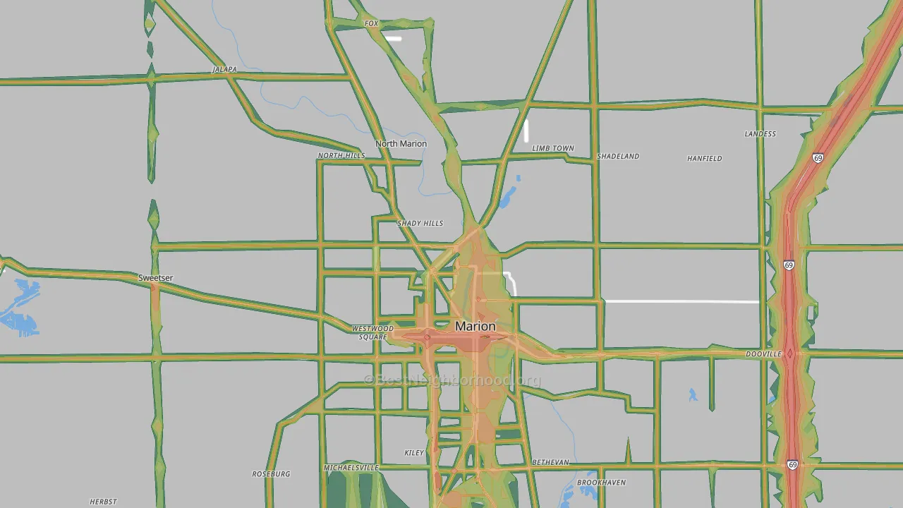 46952, IN Map of Noise Levels in 46952