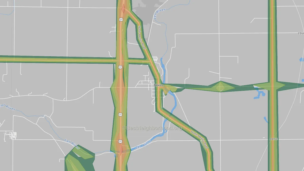 46958, IN Map of Noise Levels in 46958