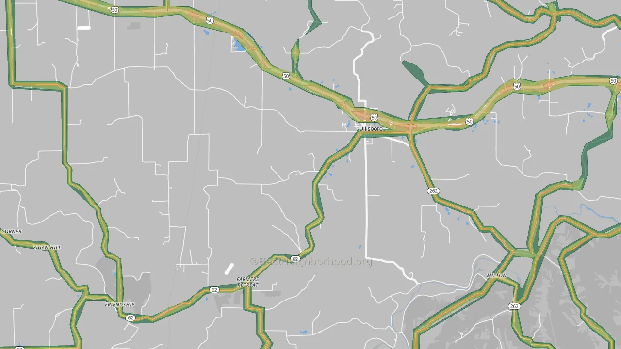 47018, IN Map of Noise Levels in 47018