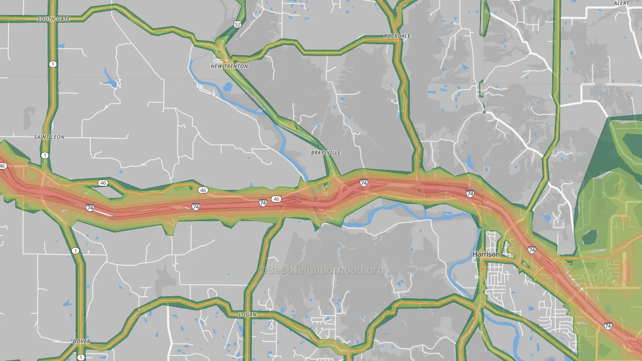 47060, IN Map of Noise Levels in 47060