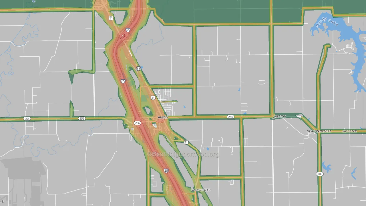 47102, IN Map of Noise Levels in 47102