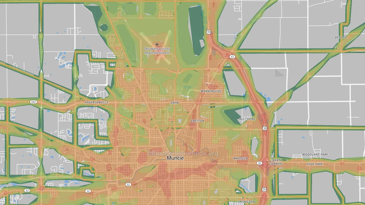47303, IN Map of Noise Levels in 47303