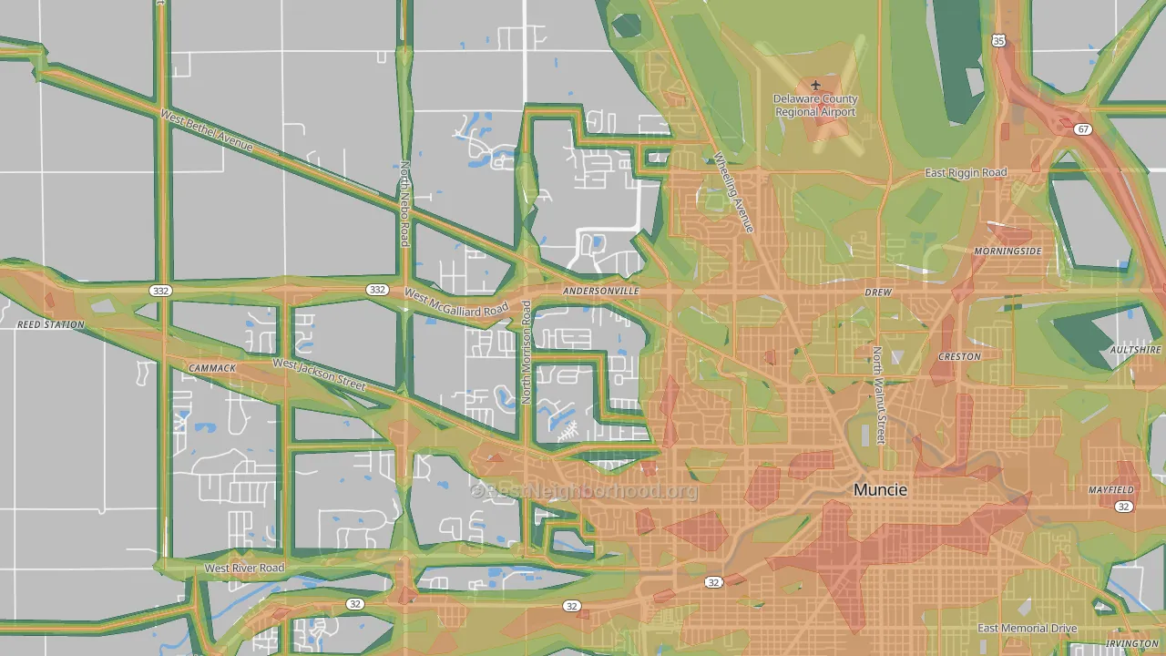 47304, IN Map of Noise Levels in 47304