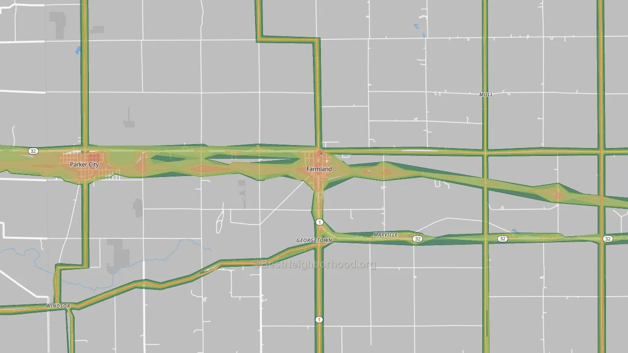 47340, IN Map of Noise Levels in 47340