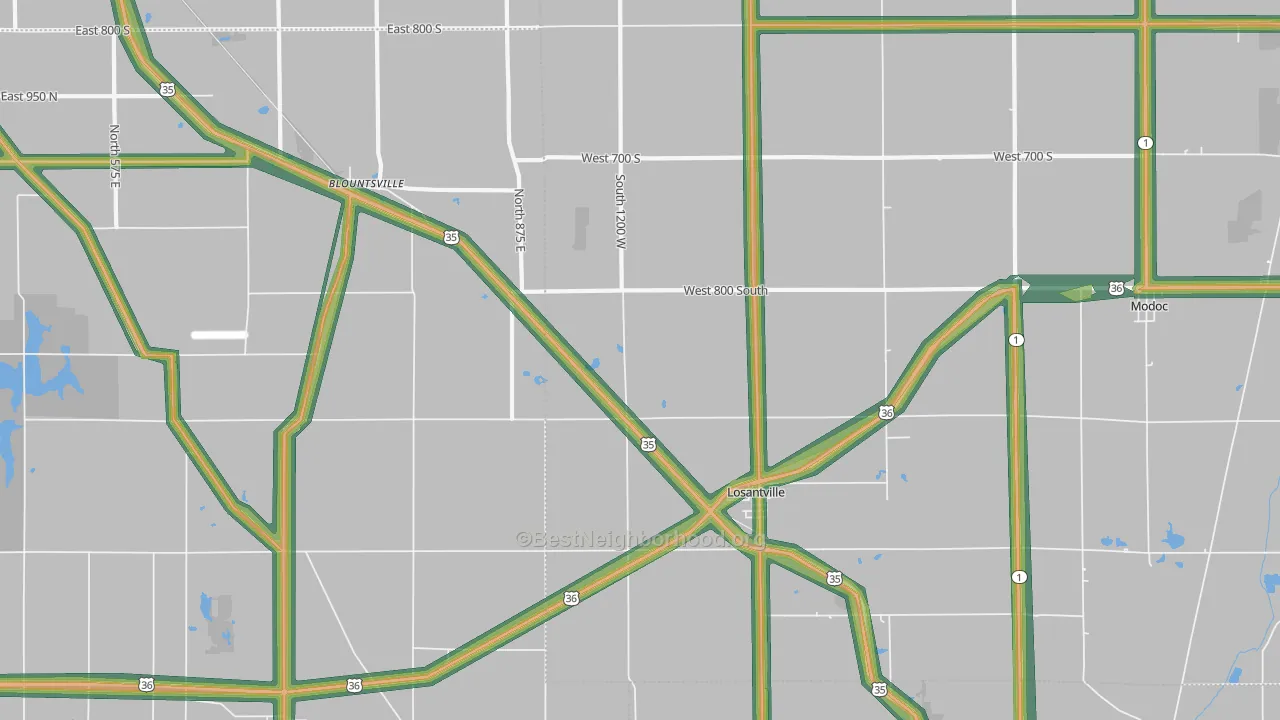 47354, IN Map of Noise Levels in 47354