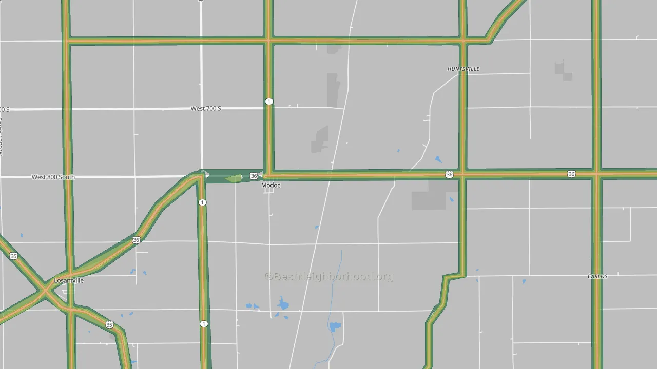 47358, IN Map of Noise Levels in 47358