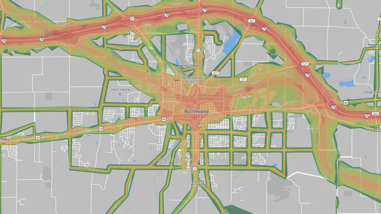 47374, IN Map of Noise Levels in 47374