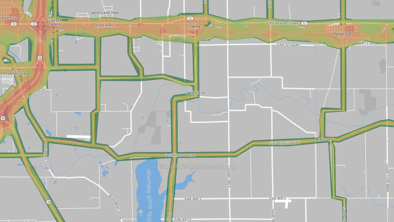47383, IN Map of Noise Levels in 47383