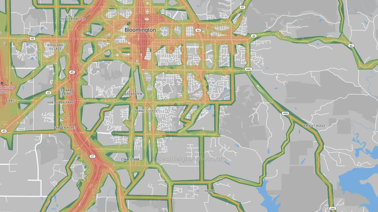 47401, IN Map of Noise Levels in 47401