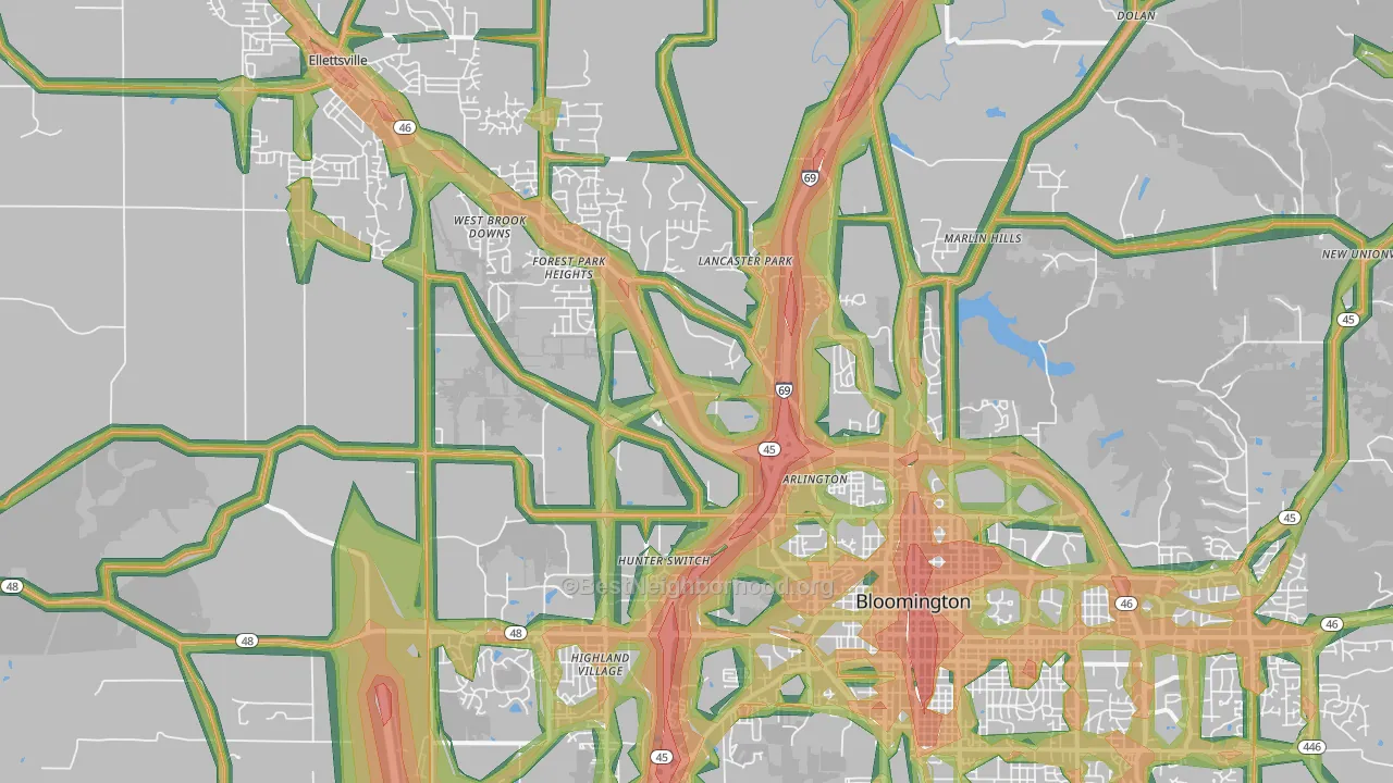 47404, IN Map of Noise Levels in 47404