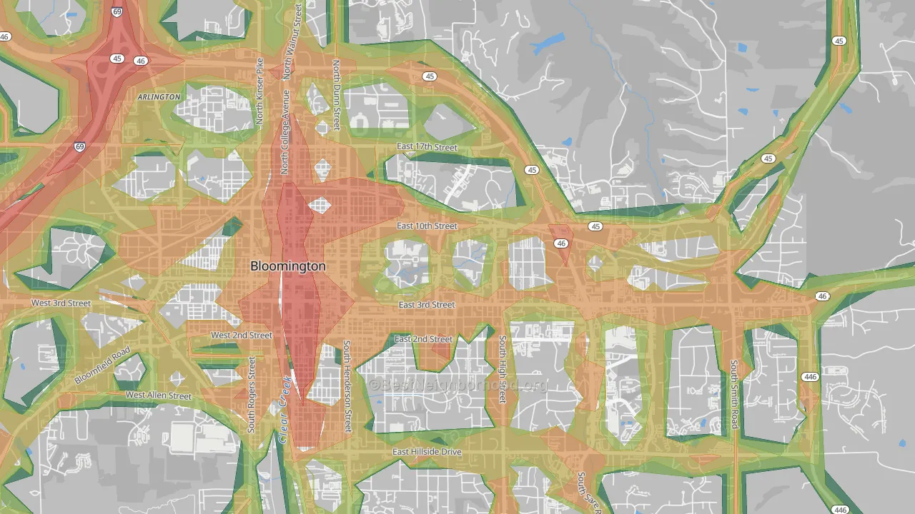 47405, IN Map of Noise Levels in 47405