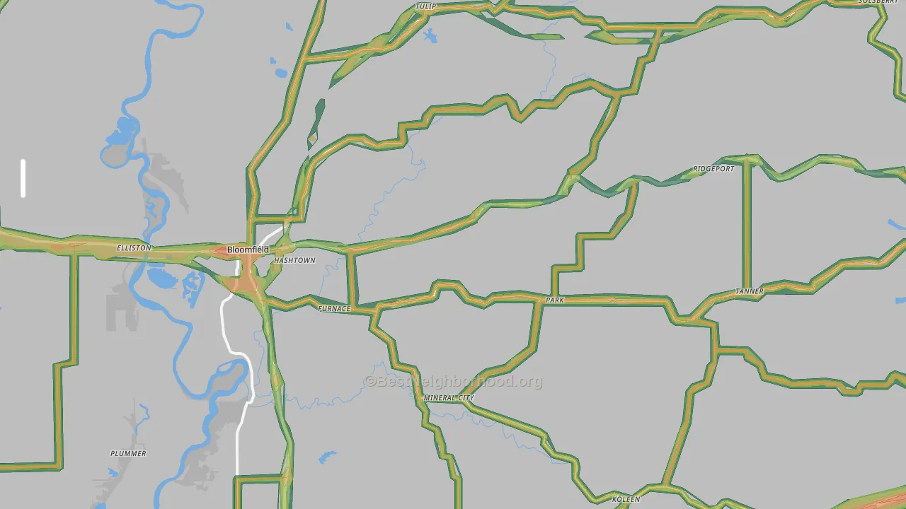 47424, IN Map of Noise Levels in 47424