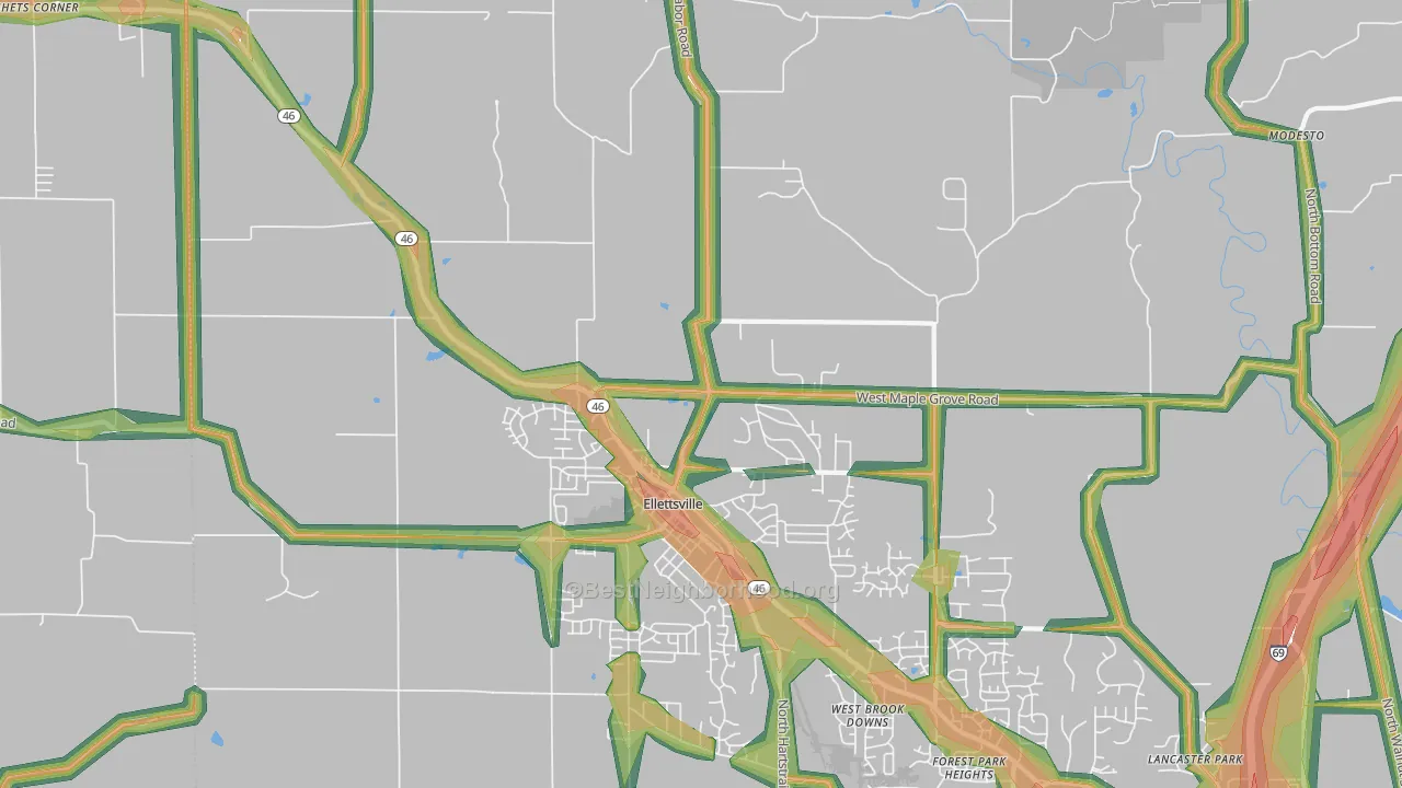 47429, IN Map of Noise Levels in 47429
