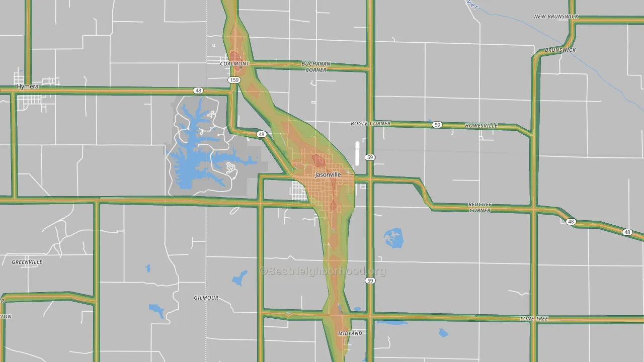 47438, IN Map of Noise Levels in 47438