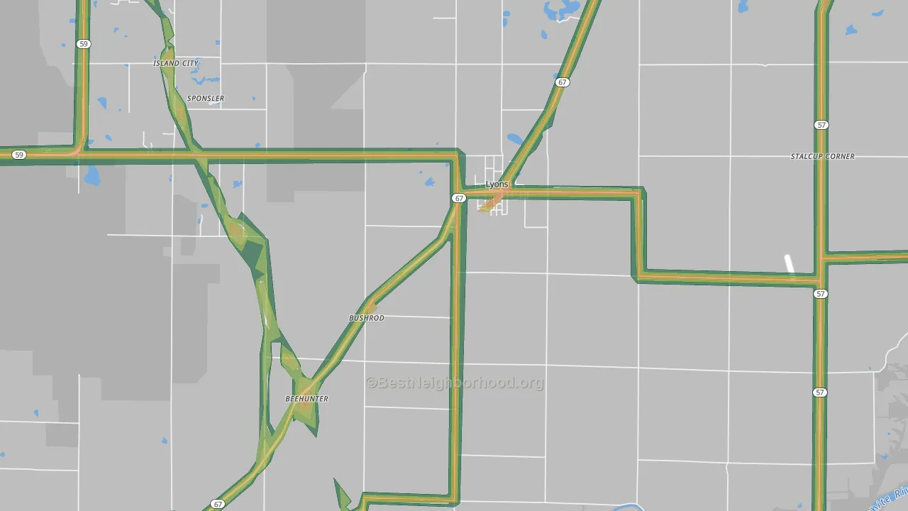 47443, IN Map of Noise Levels in 47443