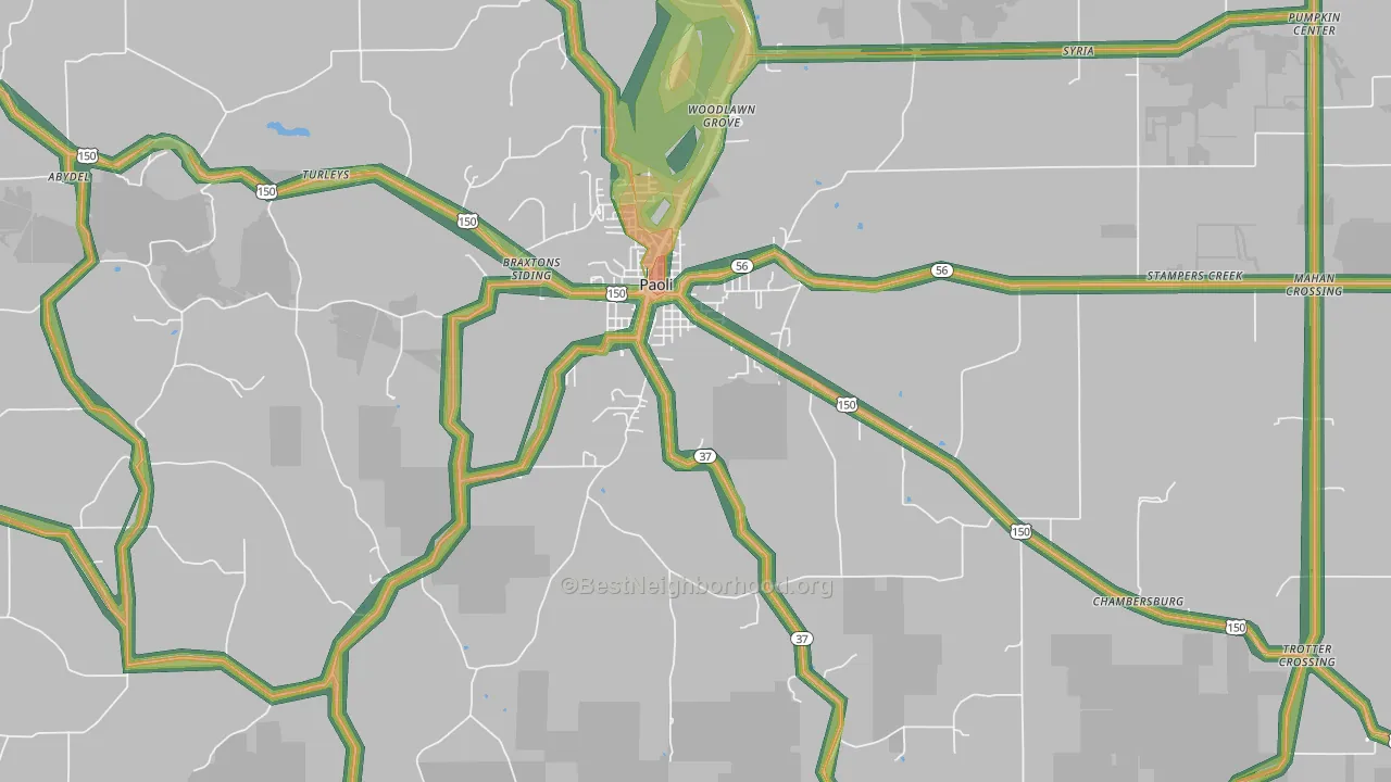 47454, IN Map of Noise Levels in 47454