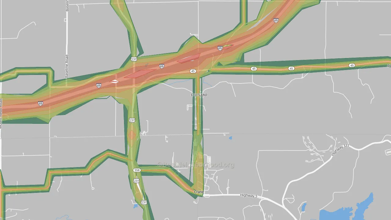 47457, IN Map of Noise Levels in 47457
