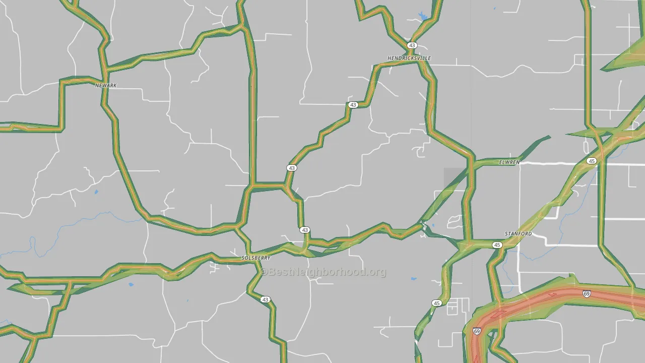 47459, IN Map of Noise Levels in 47459