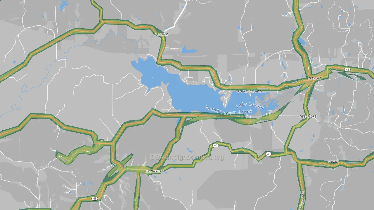 47468, IN Map of Noise Levels in 47468