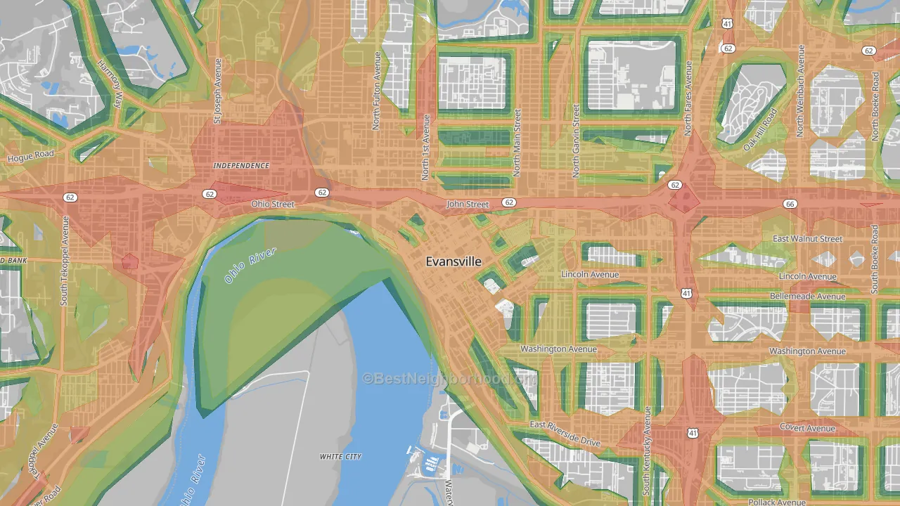 47708, IN Map of Noise Levels in 47708