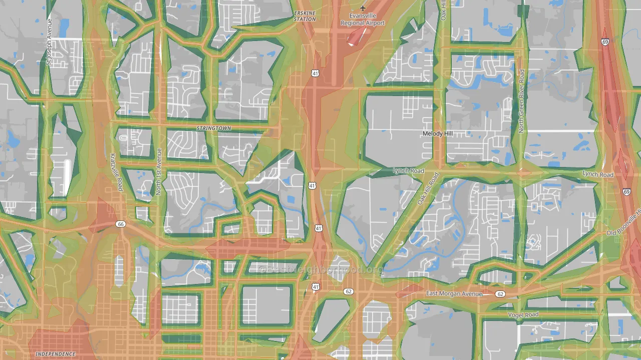 47711, IN Map of Noise Levels in 47711