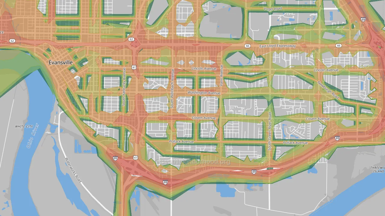 47714, IN Map of Noise Levels in 47714