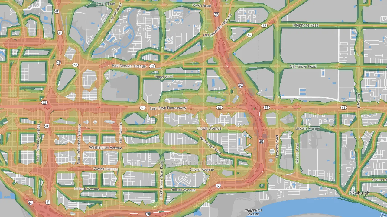 47715, IN Map of Noise Levels in 47715