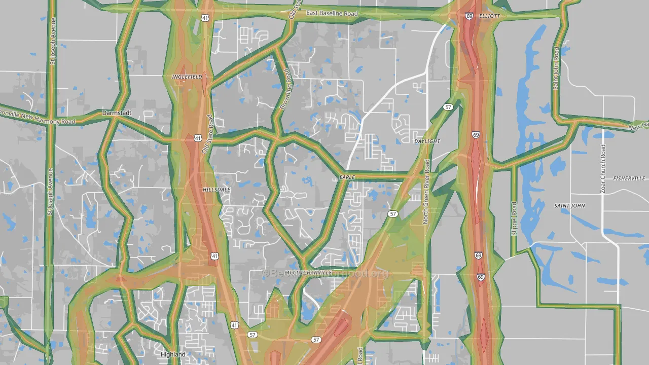 47725, IN Map of Noise Levels in 47725