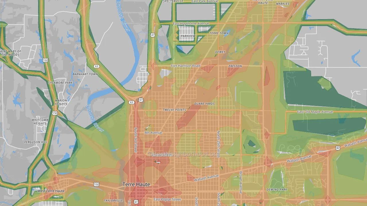 47804, IN Map of Noise Levels in 47804