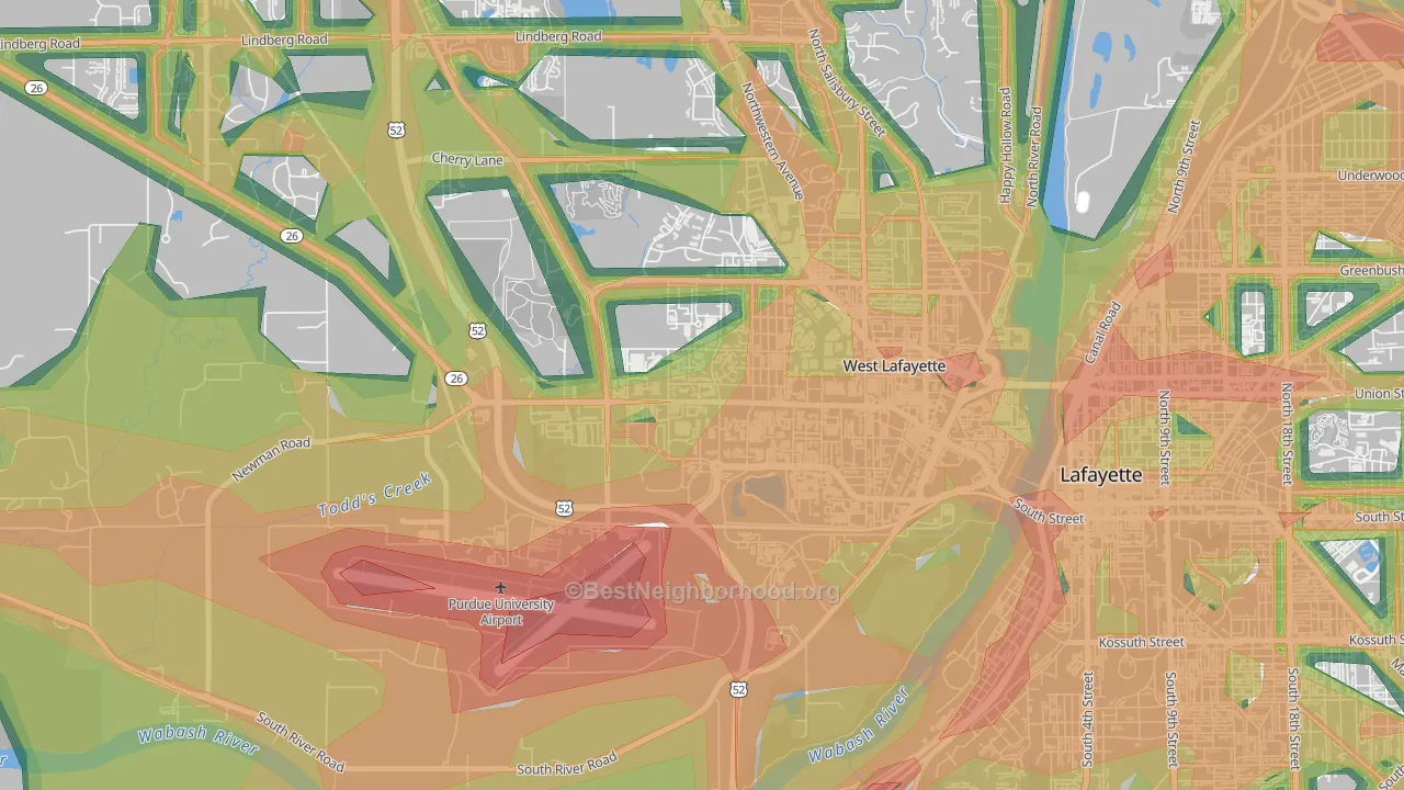 47907, IN Map of Noise Levels in 47907