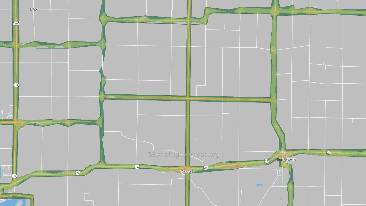 47950, IN Map of Noise Levels in 47950