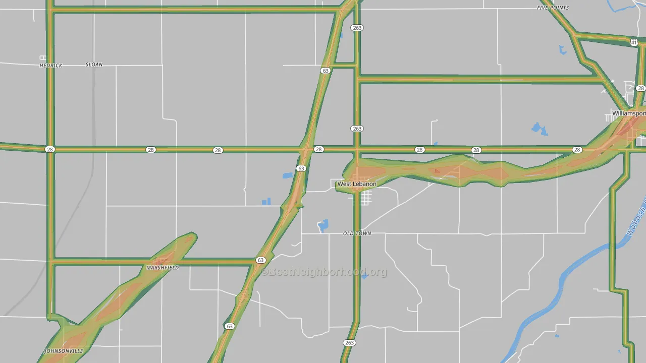 47991, IN Map of Noise Levels in 47991