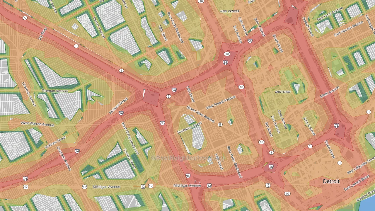 48208, MI Map of Noise Levels in 48208