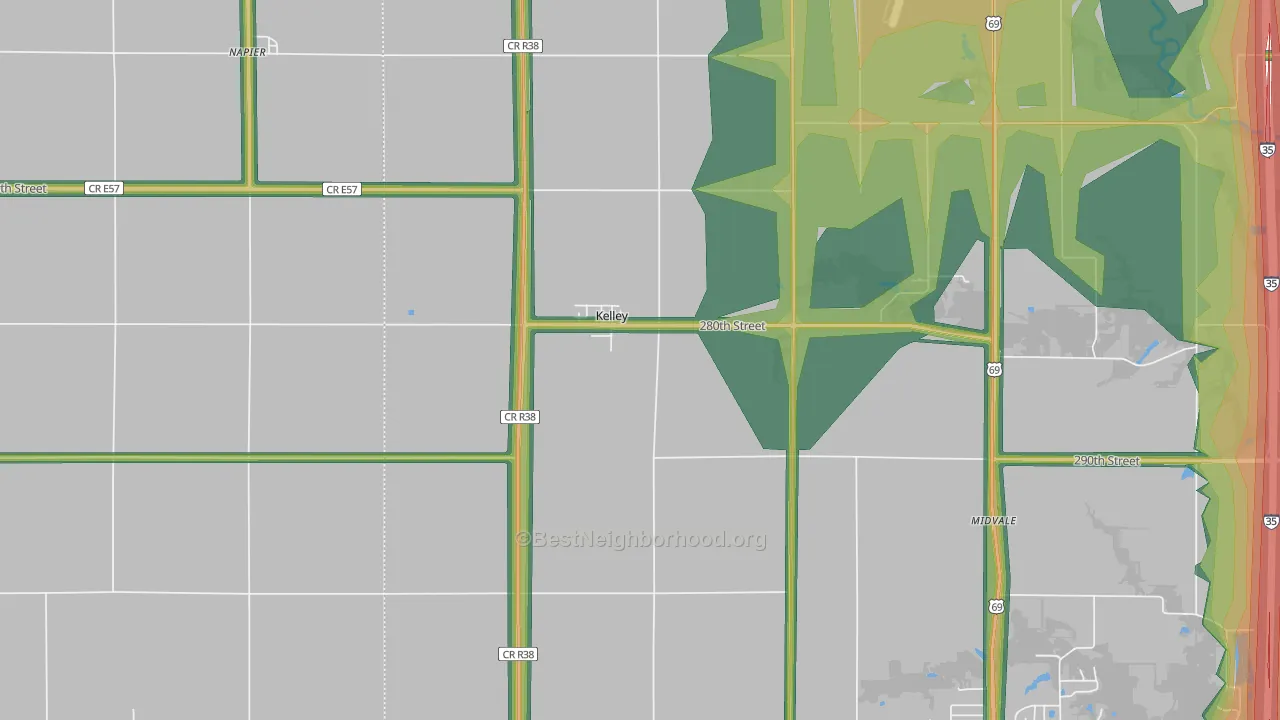 50134, IA Map of Noise Levels in 50134