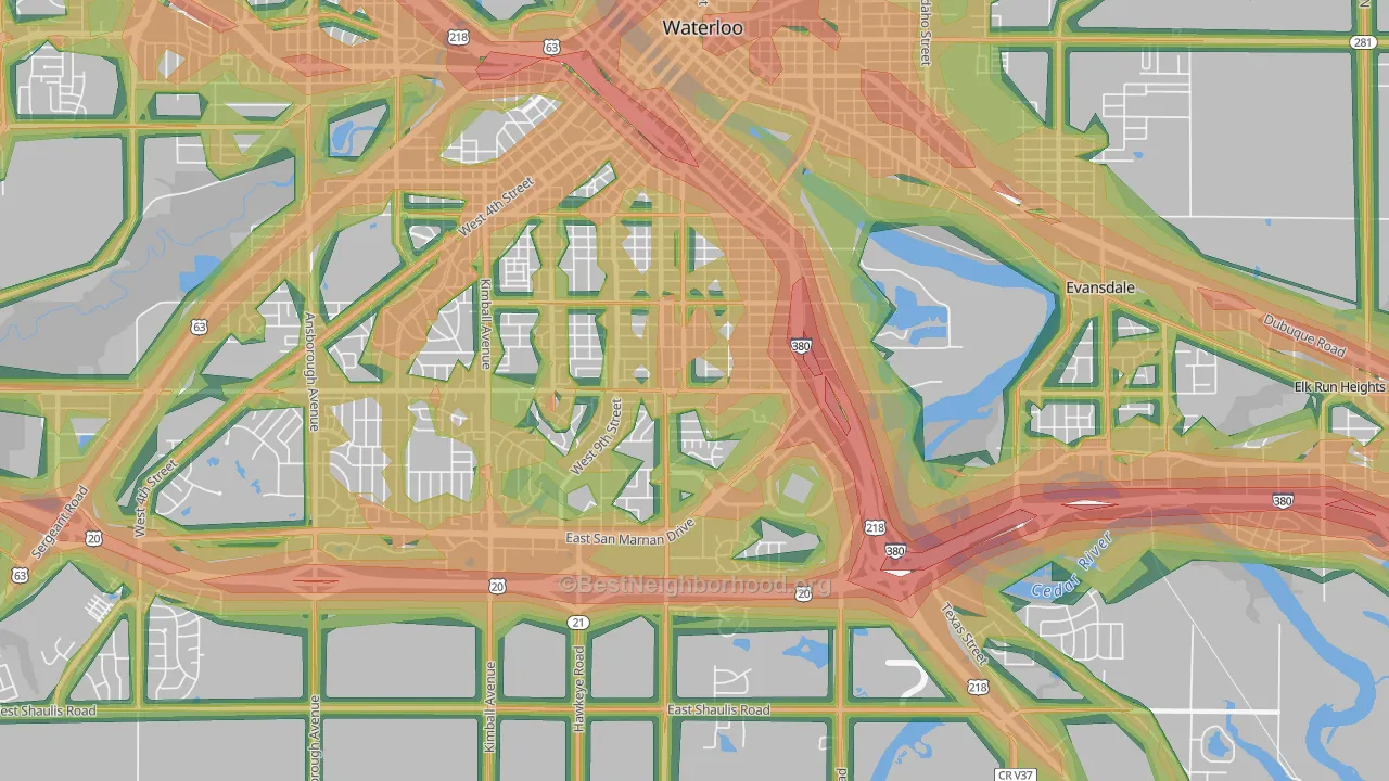50702, IA Map of Noise Levels in 50702