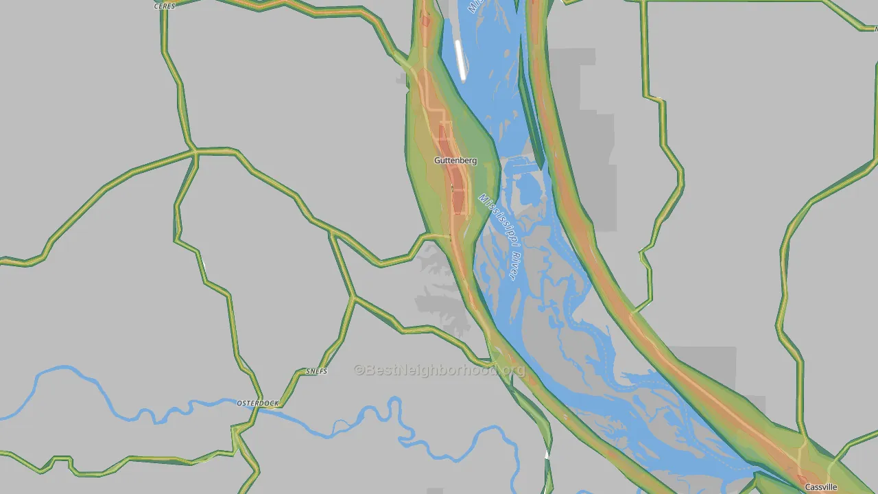 52052, IA Map of Noise Levels in 52052