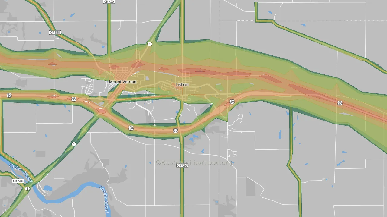 52253, IA Map of Noise Levels in 52253