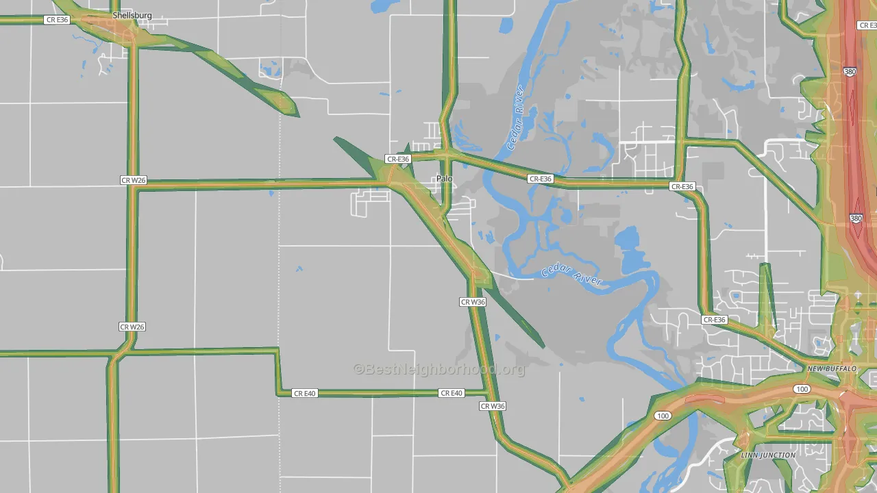 52324, IA Map of Noise Levels in 52324