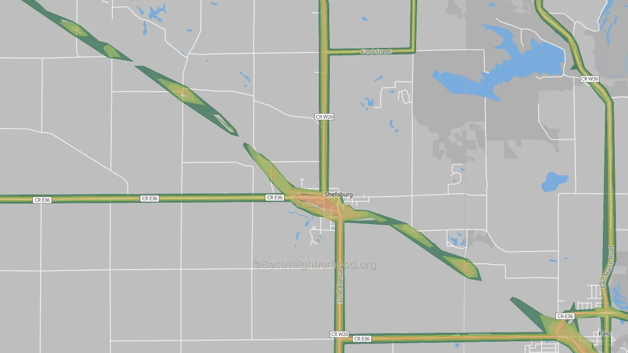 52332, IA Map of Noise Levels in 52332