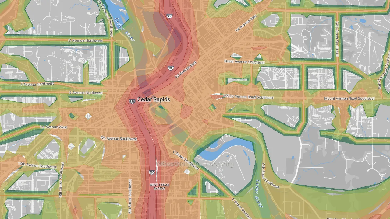 52401, IA Map of Noise Levels in 52401