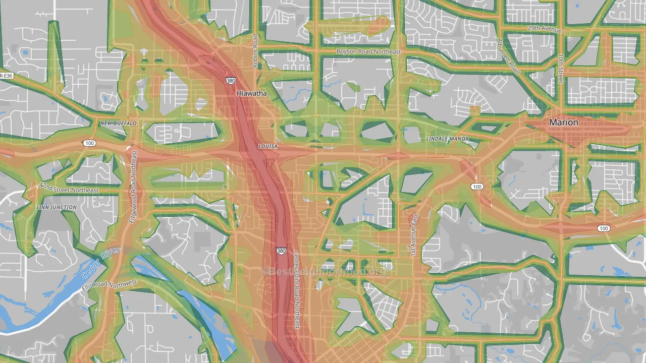 52402, IA Map of Noise Levels in 52402