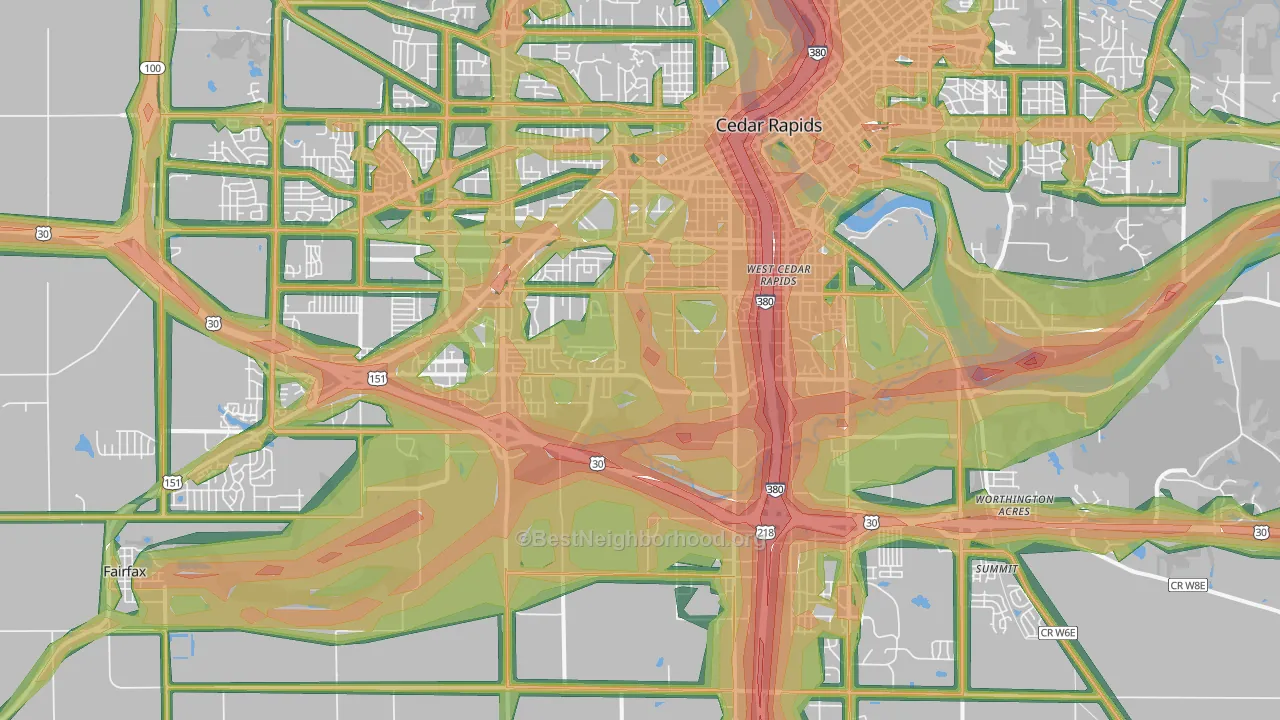 52404, IA Map of Noise Levels in 52404