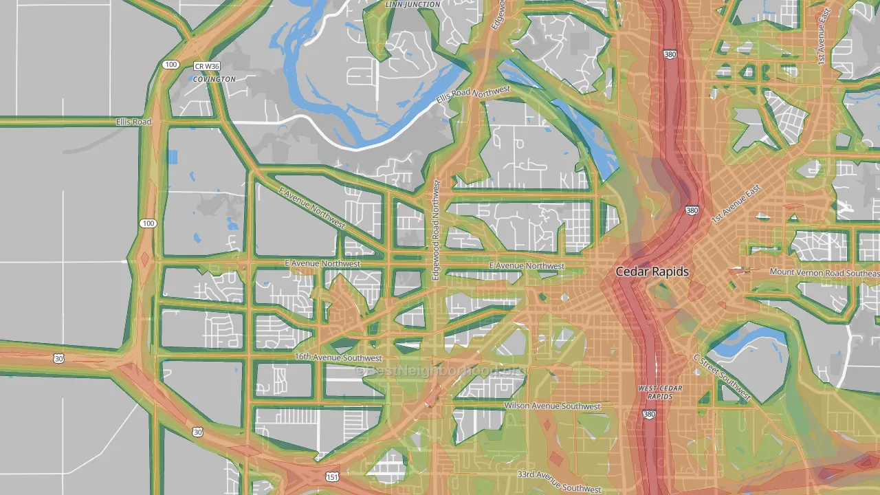 52405, IA Map of Noise Levels in 52405