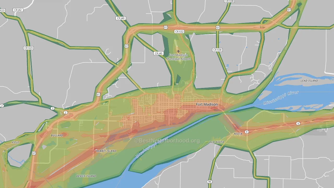 52627, IA Map of Noise Levels in 52627