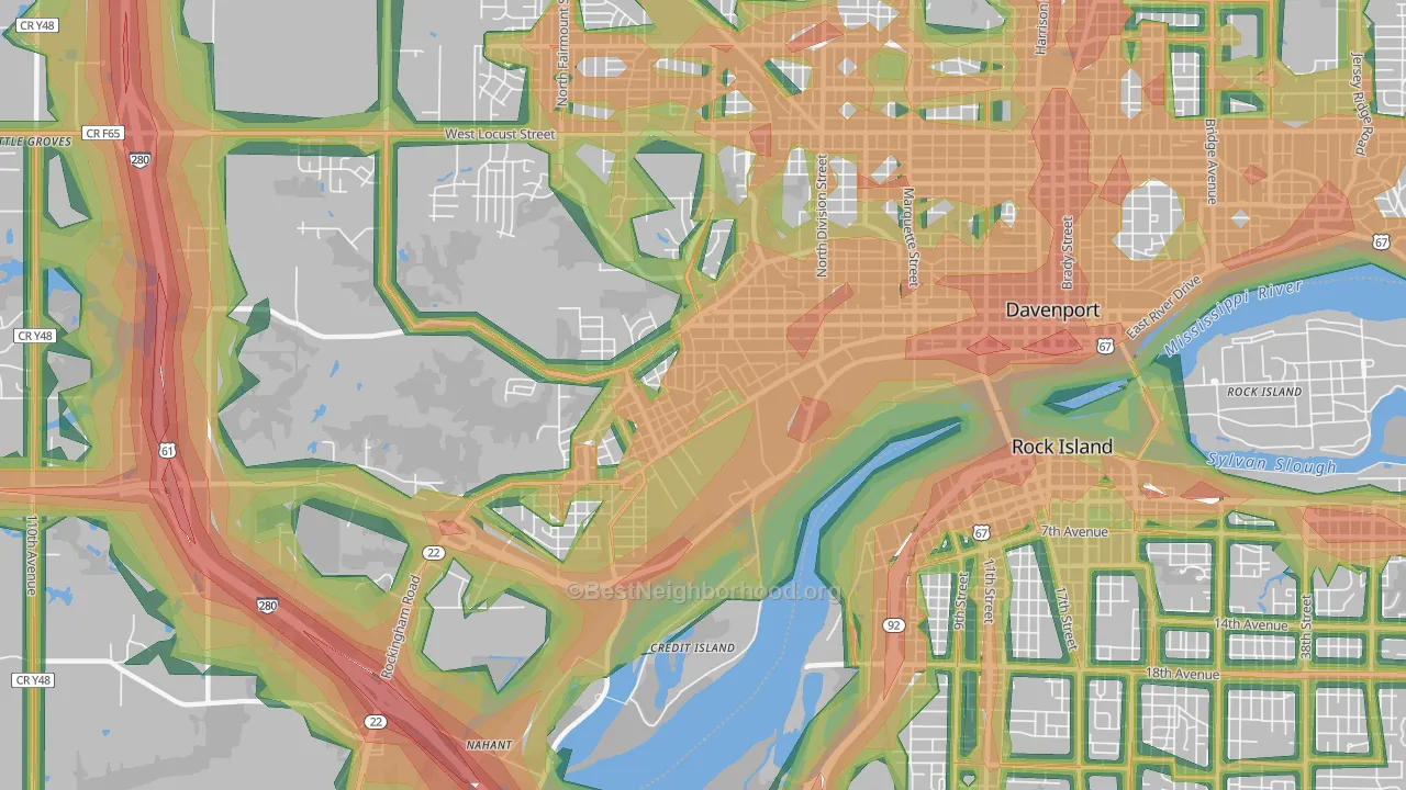 52802, IA Map of Noise Levels in 52802