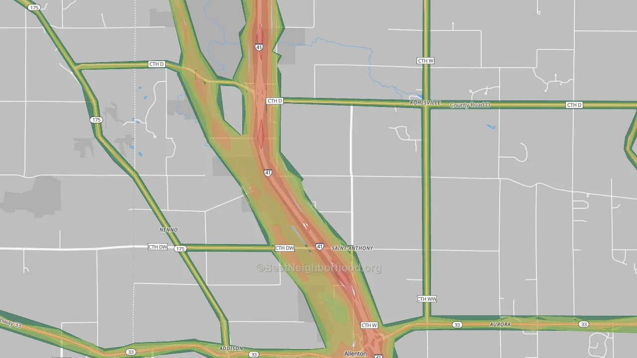 53002, WI Map of Noise Levels in 53002